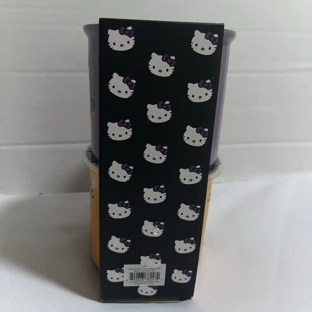 Hello‎ Kitty Orange Halloween Trick Or Treat Mug Set With Black Cat Purple Mug